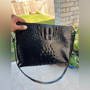Brahmin black croco embossed leather